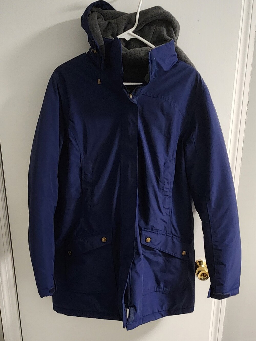 Lands' End Navy Hooded and Fleece Lined Parka, Size L( 14/16)